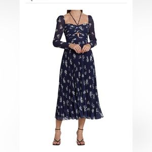 NWT Self portrait pansy print cutout chiffon midi dress